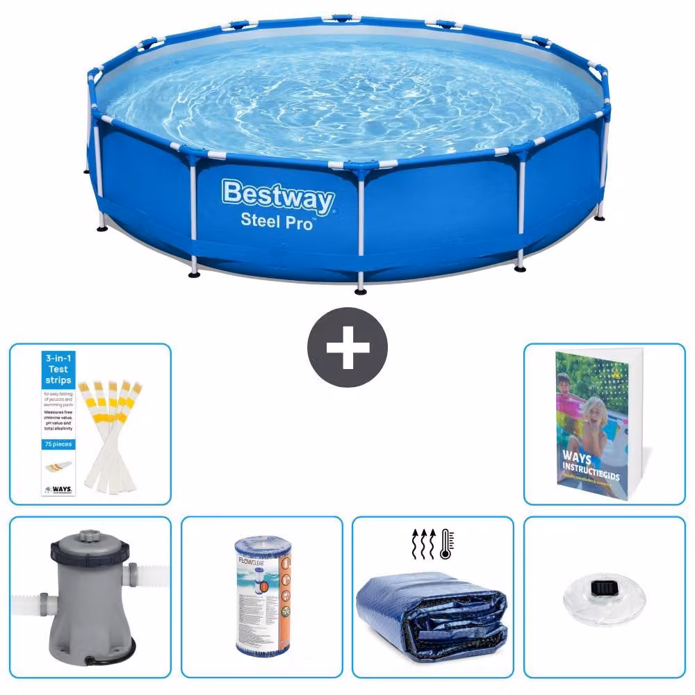 Piscina gonfiabile Bestway Steel Pro, rotonda, dimensioni 366x76 cm, composta da 5 parti, modello S275
