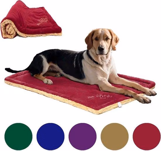 Letto per cani di grandi dimensioni, lavabile, in peluche rosso, 110x70 cm