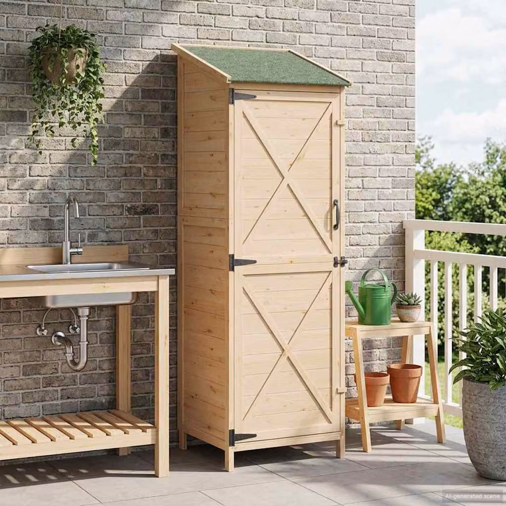 vidaXL Armadio da Giardino Moderno in Legno Marrone e Beige, L: 59,5 cm, P: 56 cm, H: 176,5 cm