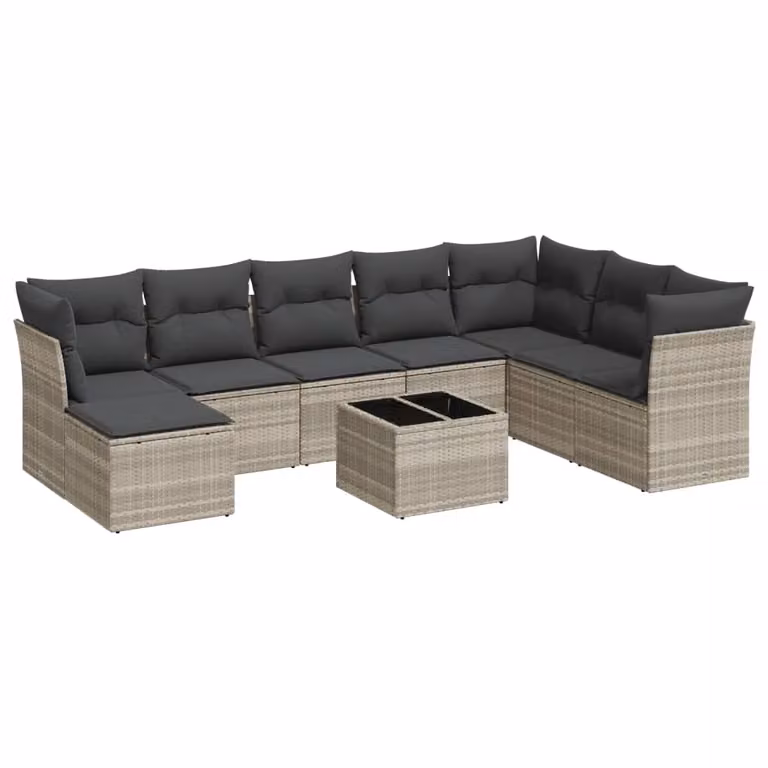 Set Divano da Giardino 9pz con Cuscini Grigio Chiaro Polyrattan