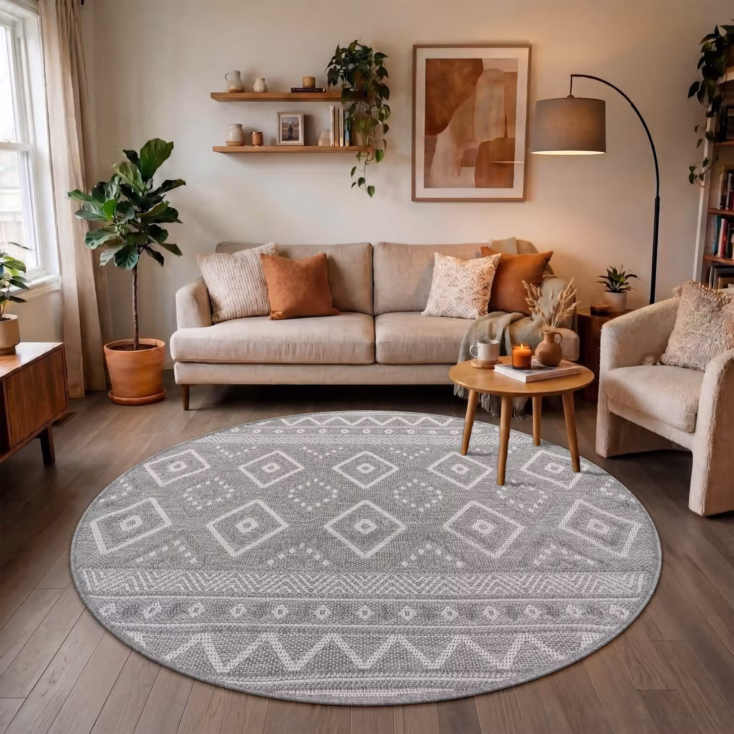 Tappeto rotondo Verona per interni ed esterni grigio e beige Diamanti con diametro: 120 cm – 2