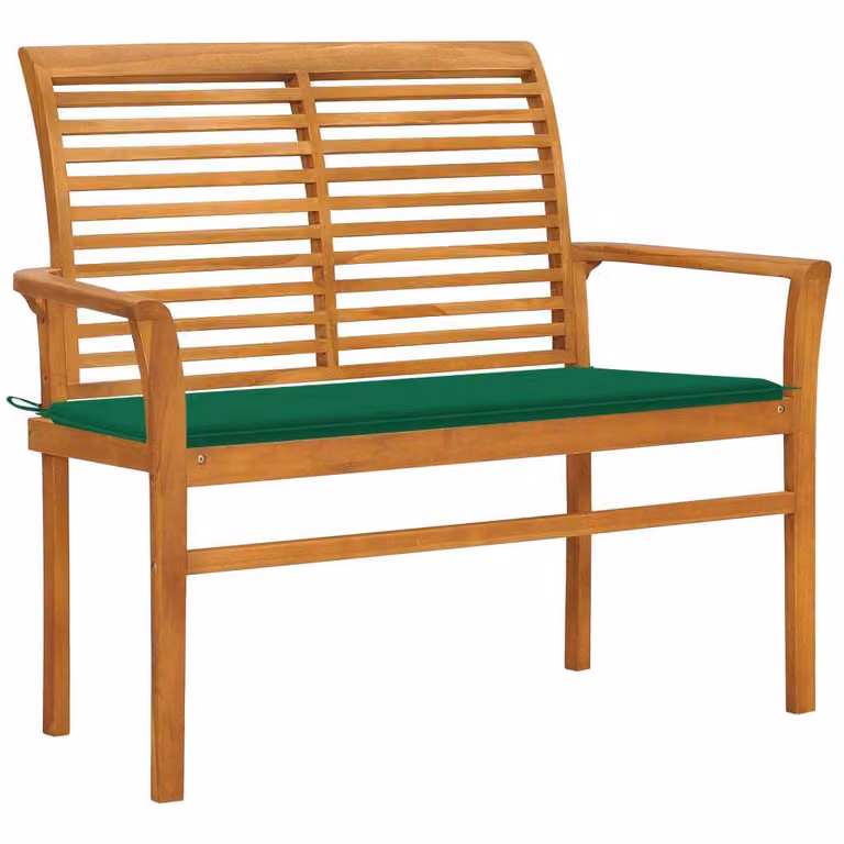 Panchina da giardino con cuscino verde 112 cm in teak massiccio