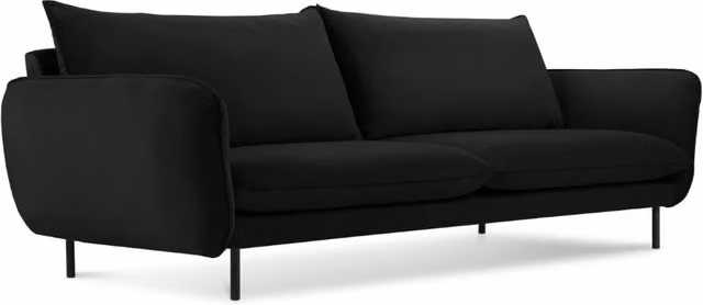 Divano 4 posti Vienna di Cosmopolitan Design in velluto nero con struttura in metallo L: 230 cm, P: 95 cm, H: 57 cm