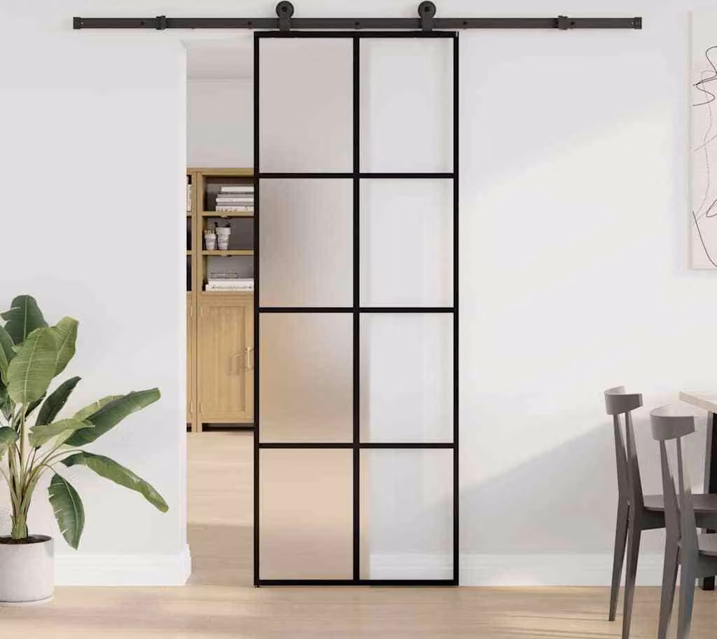Porta Scorrevole con Ferramenta 76x205cm Vetro ESG Alluminio
