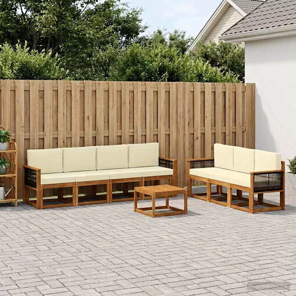 Set di divani da esterno vidaXL 7 pz in legno di acacia con cuscini beige e bianco
