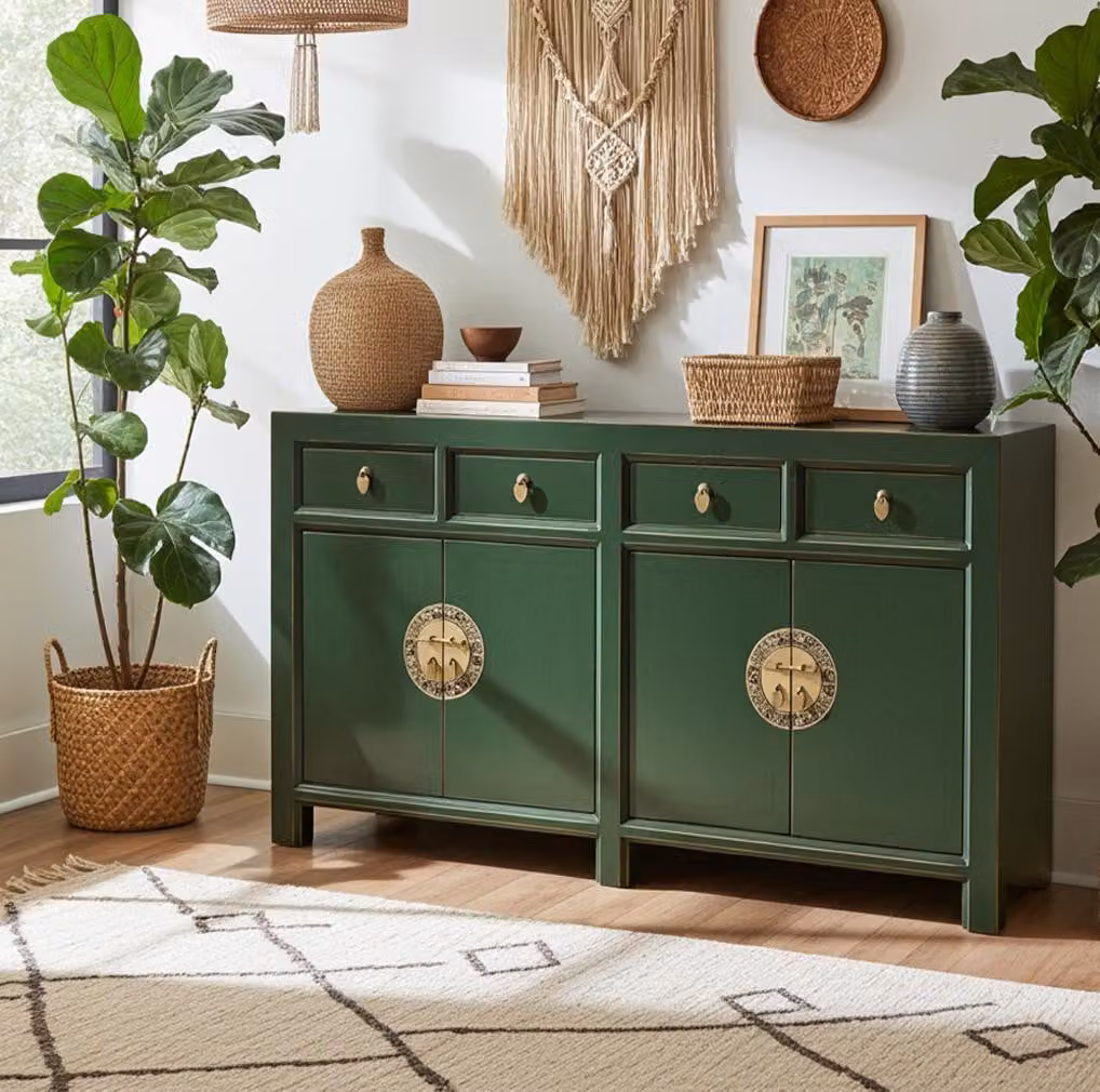 Credenza cassettiera credenza buffet Asia mobili in legno verde cinese asiatico stile vintage completamente assemblati