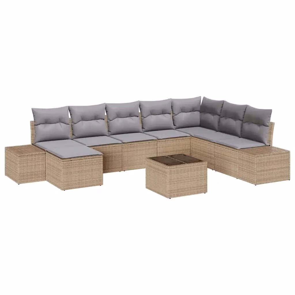 vidaXL Set Divano da Giardino a L in Polyrattan con Cuscini, 8 Pezzi, Beige e Grigio – 2