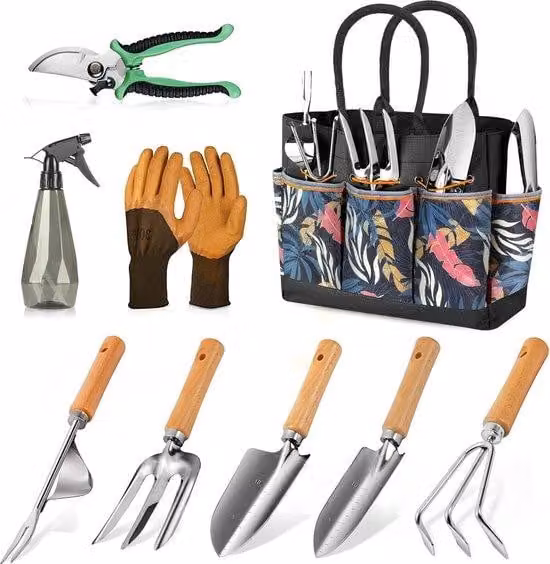 Set di attrezzi da giardino: set di 9 pezzi per lavori di giardinaggio (B Nero)