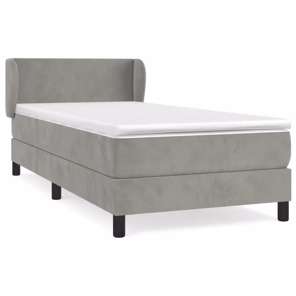 Letto Ibrido vidaXL con Giroletto a Molle e Materasso in Velluto Grigio Chiaro e Bianco, Struttura in Legno di Larice, L/P/H: 100 x 200 x 88 cm – 2