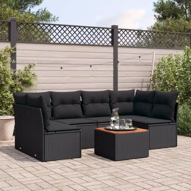 Set Divani da Giardino con Cuscini 7pz Nero Polyrattan 3223556
