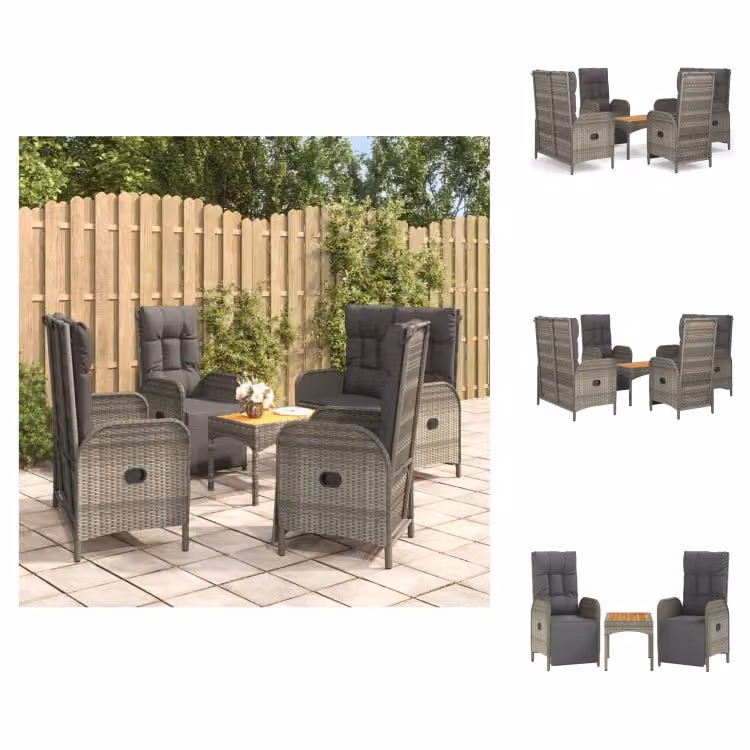vidaXL Set da pranzo da giardino 5 pezzi con cuscini in poly rattan grigio - Set di mobili da giardino