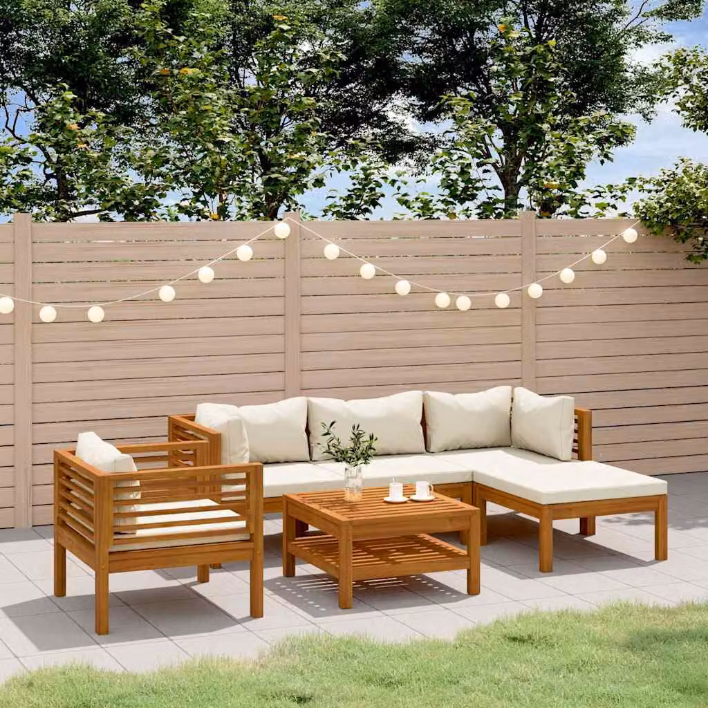 Set di divani da giardino vidaXL in legno di acacia con cuscini beige, 6 pezzi, design moderno a L