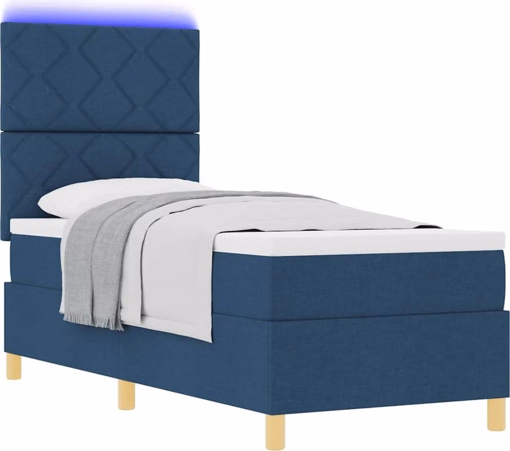 Letto boxspring LED con materasso blu 80 x 200 cm tessuto