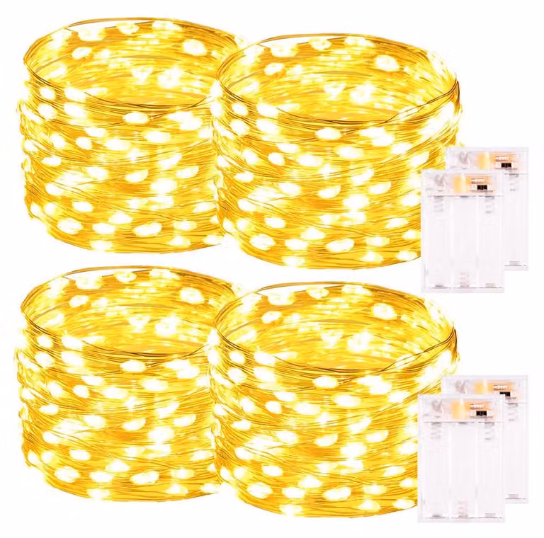 Set di 4 catene luminose LED bianco caldo, lunghezza 10 metri, alimentate a batteria, con timer