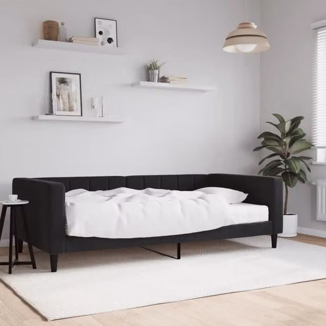 Divano Letto vidaXL in Velluto Nero con Materasso in Schiuma L/P/H: 223 x 100 x 68 cm