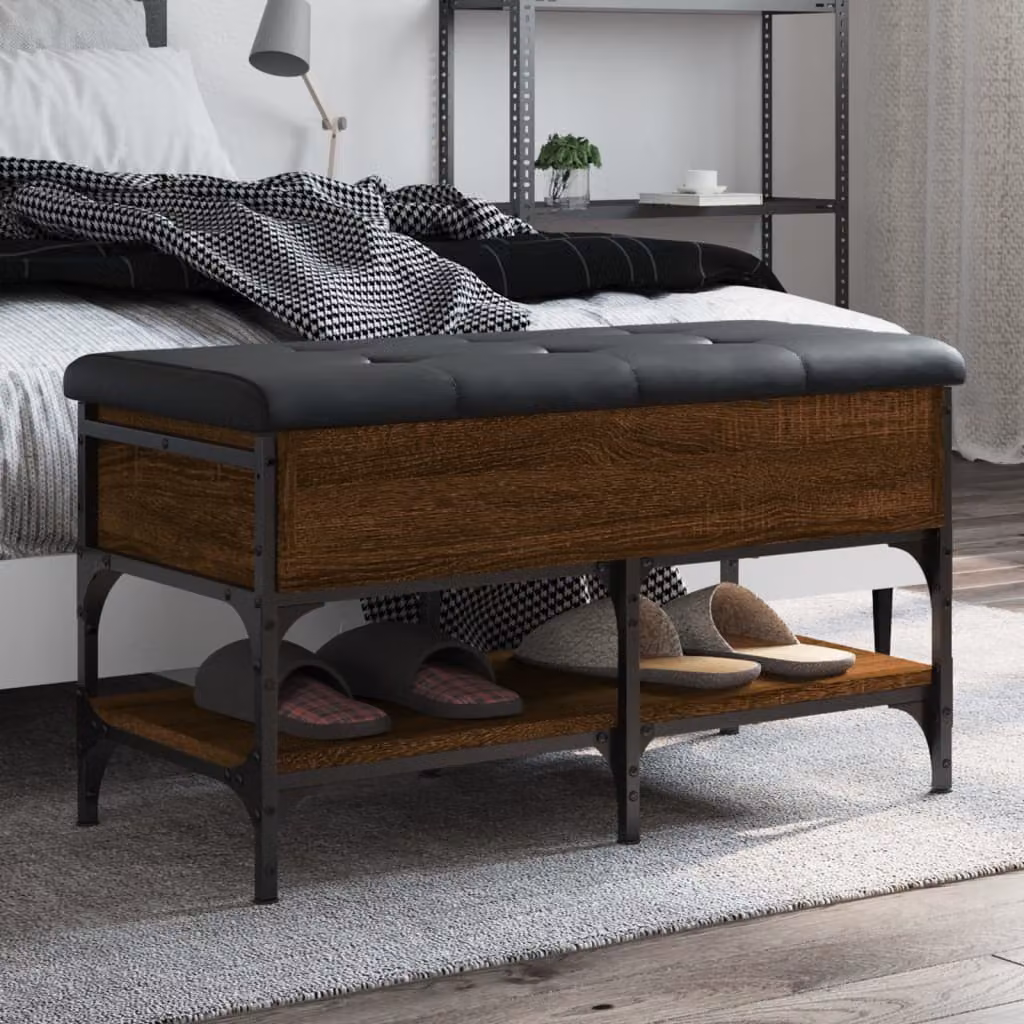vidaXL Panca Porta Scarpe in Stile Industrial con Seduta in Pelle Sintetica, Colore Marrone e Nero, L 82 cm x P 42 cm x H 45 cm