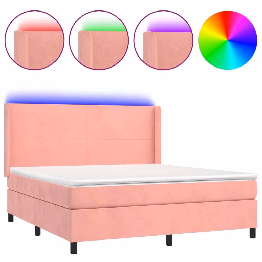 Letto a Molle con Materasso e LED Rosa 160x200 cm in Velluto
