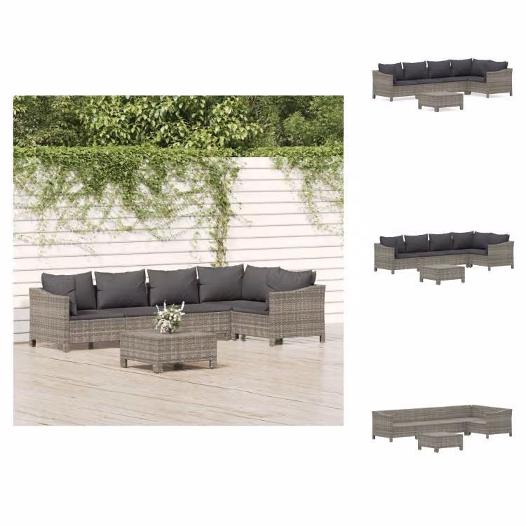 vidaXL set da salotto da giardino 6 pezzi con cuscini in poly rattan grigio - Set di mobili da giardino