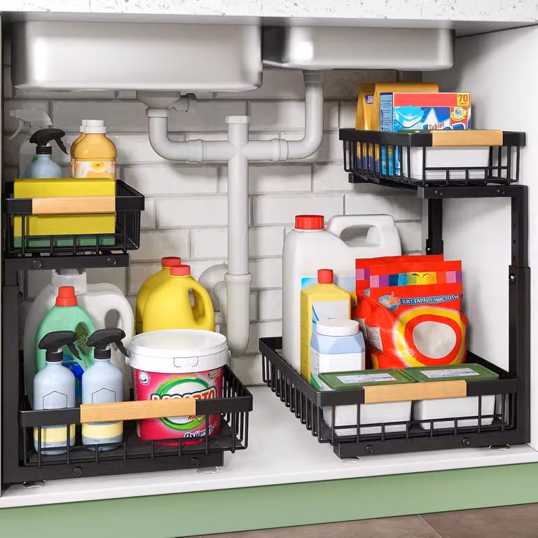 Organizzatore per lavello, 2 livelli, estraibile, in metallo, per la cucina