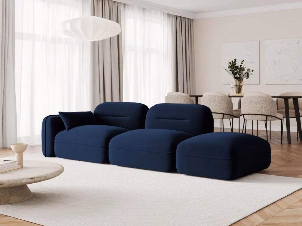 Divano modulare destro Sydney a 3 posti in velluto blu di Cosmopolitan Design L 295 x P 70 x H 85 cm – 2
