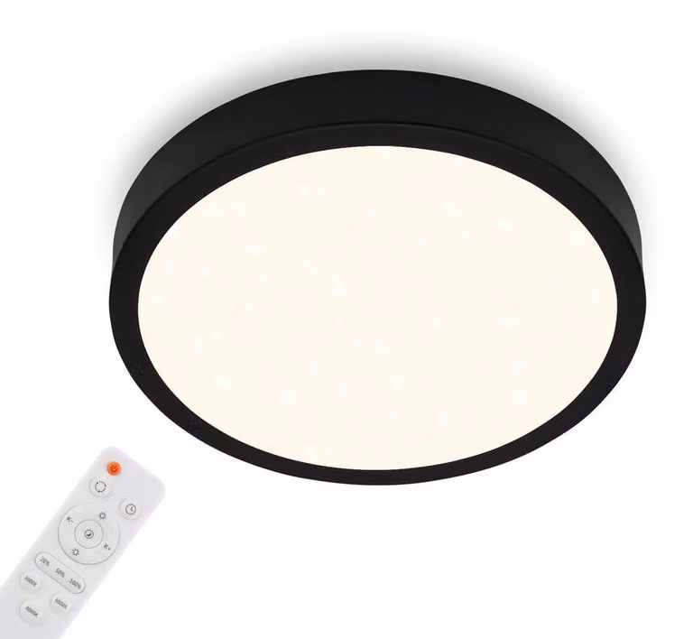 BRILONER - lampada da soffitto cielo stellato, lampada da soffitto dimmerabile, temperatura di colore regolabile, lampada a superficie, telecomando, nero, Ø380x50 mm