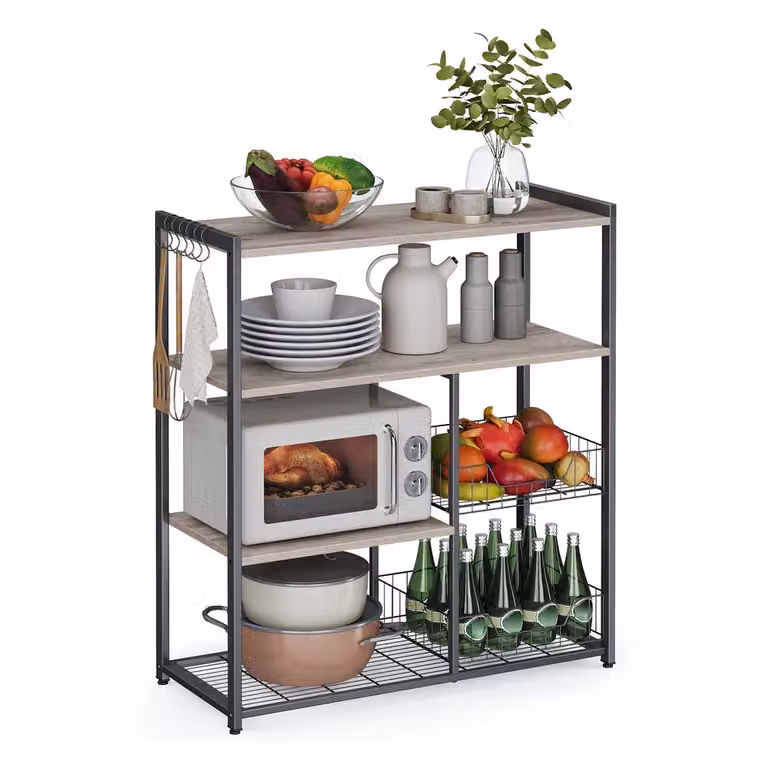 Scaffale da Cucina con Cassetti a Rete, Greige + Nero