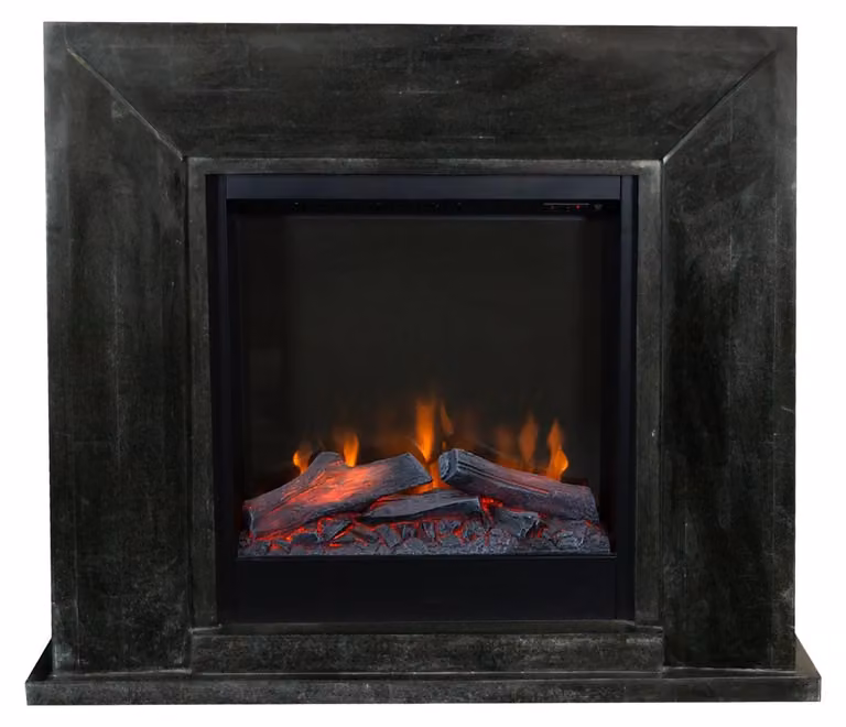 Camino elettrico da 1500 Watt - Pietra naturale nera lucida - Larghezza 119,5 cm - Riscaldamento d'atmosfera