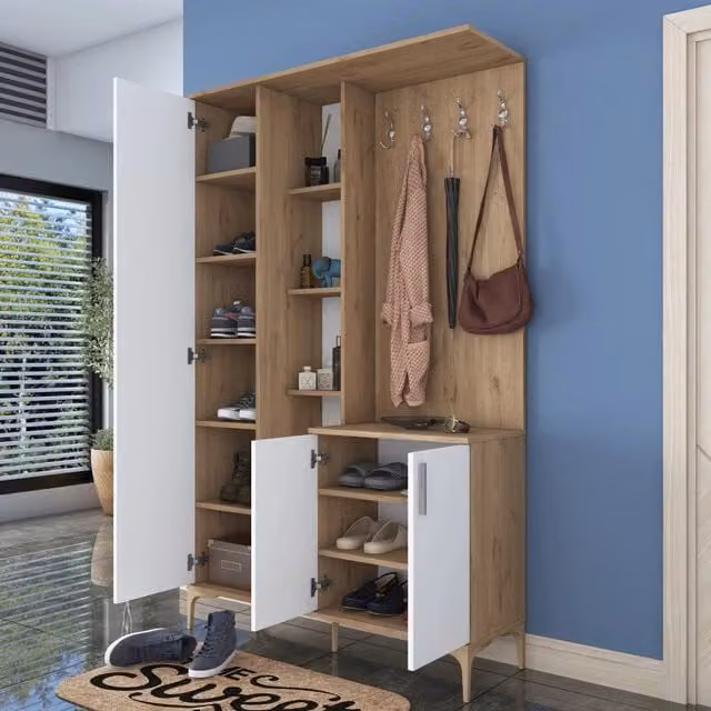 Priero, Mobile da Ingresso Specchio Incluso, 120x38x199h cm Bianco