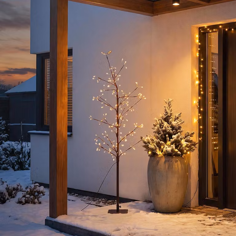 ECD Germany, albero di luci LED da esterno, altezza 150 cm, decorazione natalizia illuminata, albero di Natale in metallo, adatto per interni ed esterni, 855 LED, luce bianca calda, illuminazione natalizia