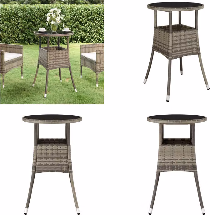 vidaXL Tavolo da giardino Ø60x75 cm in vetro temperato e poly rattan grigio - Tavolo da giardino - Tavoli da giardino - Tavolo da pranzo da giardino - Tavolo da pranzo da esterno