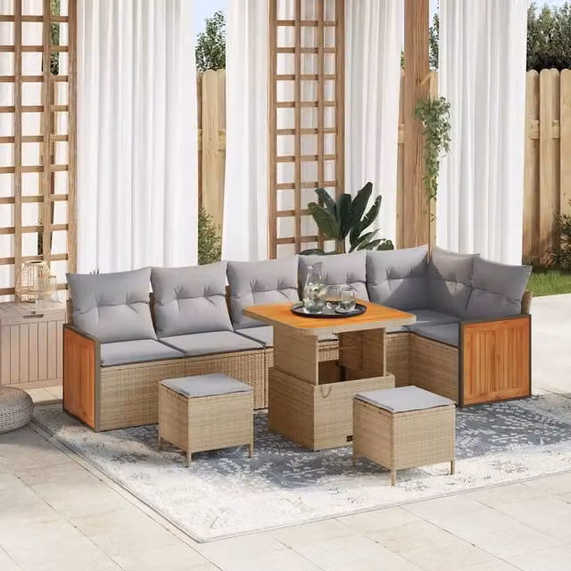 Set Divano da Giardino 11 pcs Beige e Grigio Chiaro polyrattan