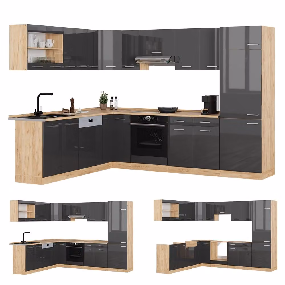Cucina angolare completa Vicco R-Line in antracite lucido e rovere dorato L 287 cm x P 227 cm senza piano di lavoro – 2