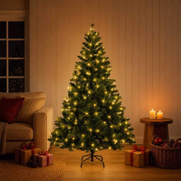 Albero di Natale Artificiale vidaXL Verde con 150 LED Bianco Caldo, Altezza: 150 cm