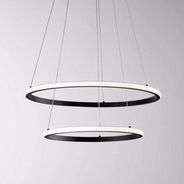 Luce Ambiente Design Lampada LED a sospensione Axis, Ø 60/40 cm, nera, metallo, CCT, RGB Axis, Nero, Soggiorno / Sala da pranzo, Metallo, Moderno