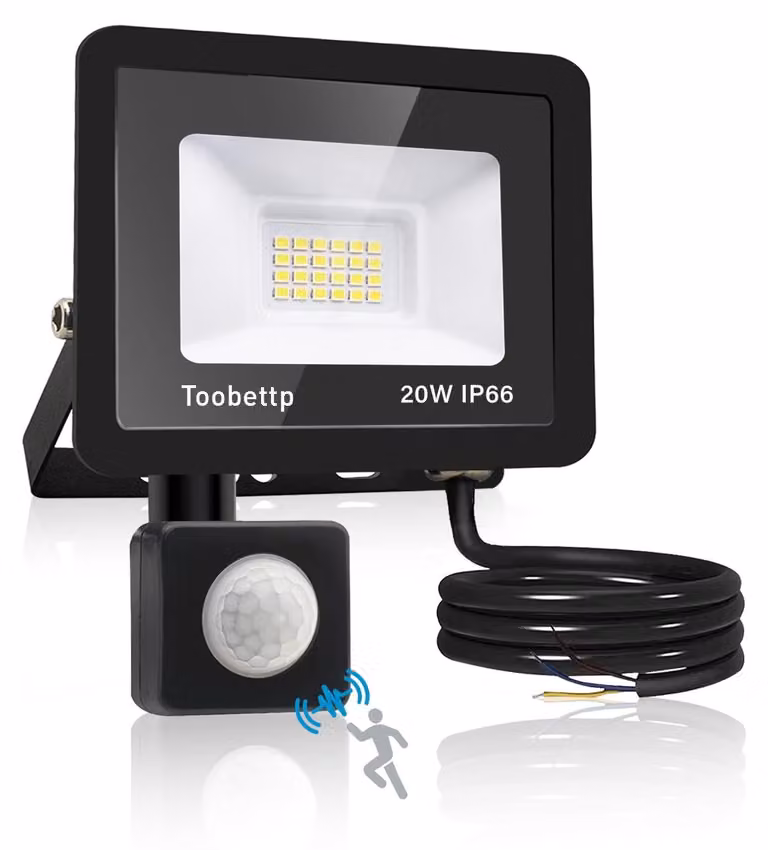 Faretto LED da esterno da 20 W con sensore di movimento, 6500 K, bianco freddo