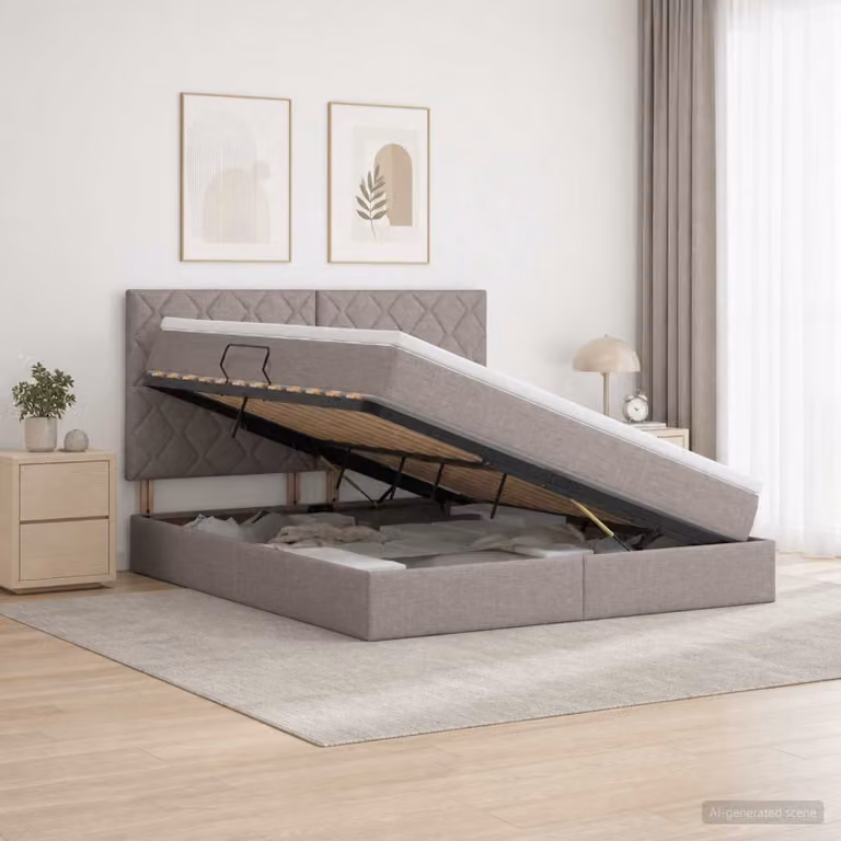 Letto con contenitore e materasso vidaXL in tessuto color tortora L/P: 160 x 200 cm