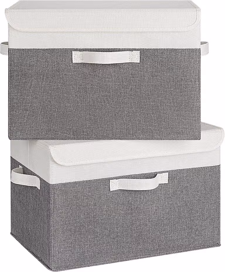 Scatole di stoccaggio con coperchio, in tessuto, 2 pezzi, colore bianco e grigio, per la casa e l'ufficio