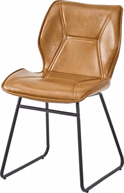 Set di 2 Sedie da Pranzo in Ecopelle Cognac con Struttura in Metallo, Sedie Imbottite per Cucina, Soggiorno e Ufficio
