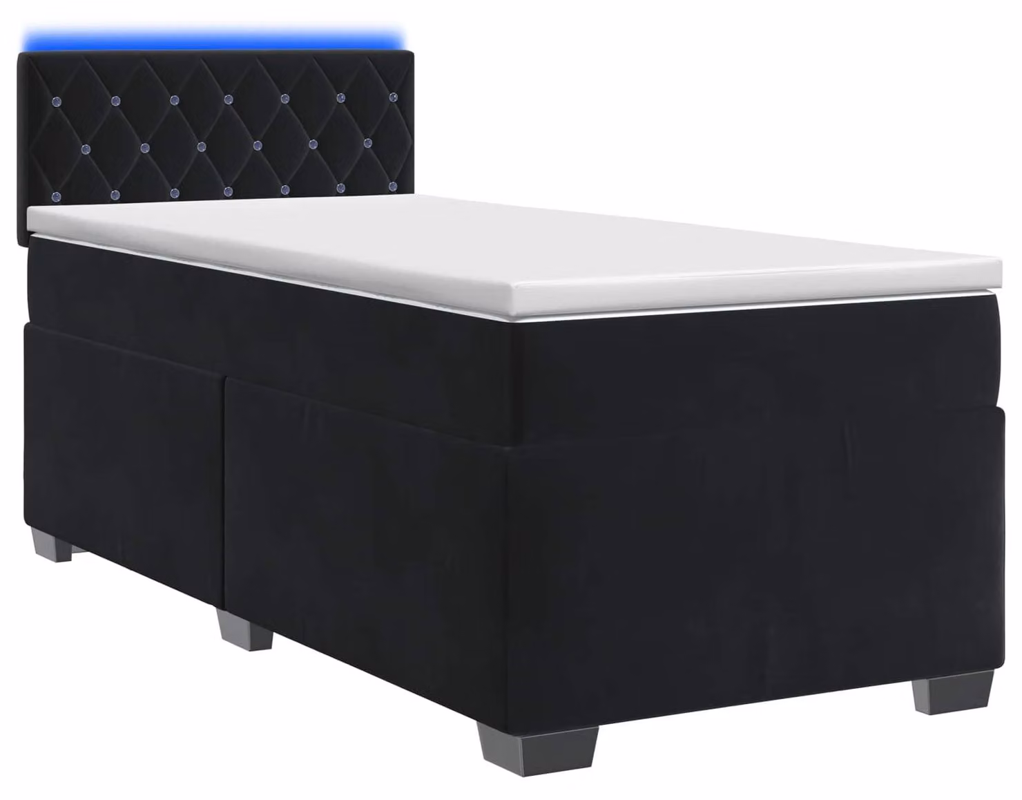 Letto con rete a molle, materasso e illuminazione LED, colore nero, dimensioni 100 x 200 cm, rivestito in velluto