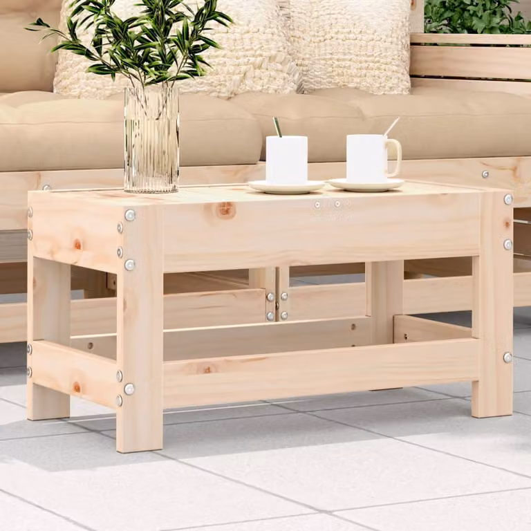 vidaXL Poggiapiedi da Giardino in Legno di Pino Massello, Colore Marrone e Beige, L: 62 cm, P: 30 cm, H: 32 cm