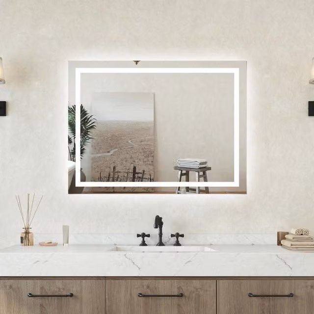 Specchio da bagno rettangolare Aica Italy bianco con retroilluminazione LED e funzione antiappannamento, L: 80 cm, H: 60 cm