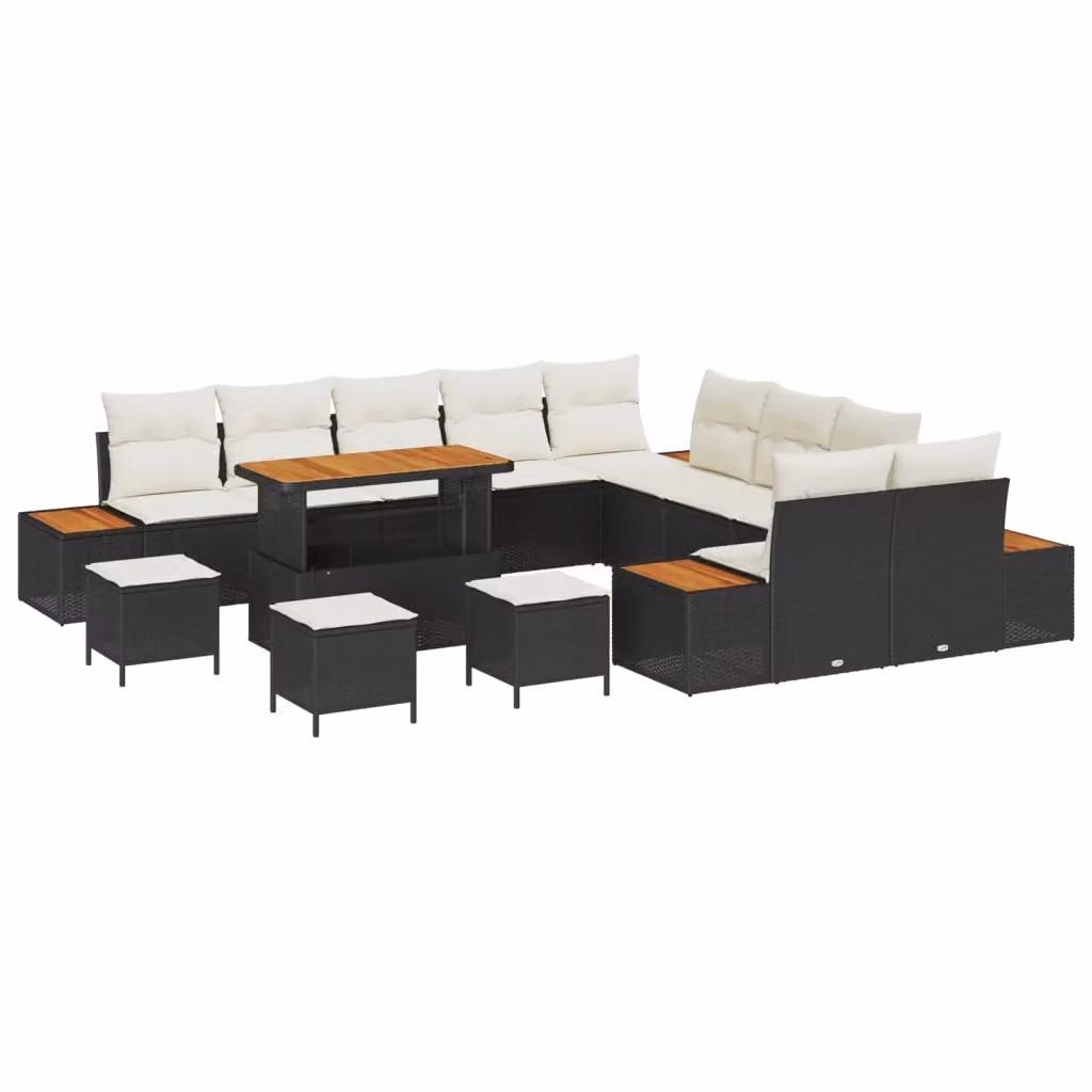Set Divano da Giardino Moderno vidaXL in Rattan e Legno di Acacia, 14 Posti, Nero e Beige – 2