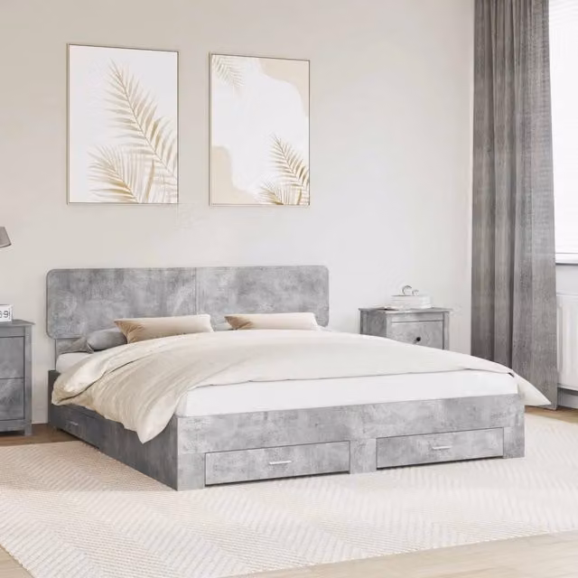 Struttura del letto con testiera-Giroletto con Testiera Grigio cemento 200 x 200 cm 940633