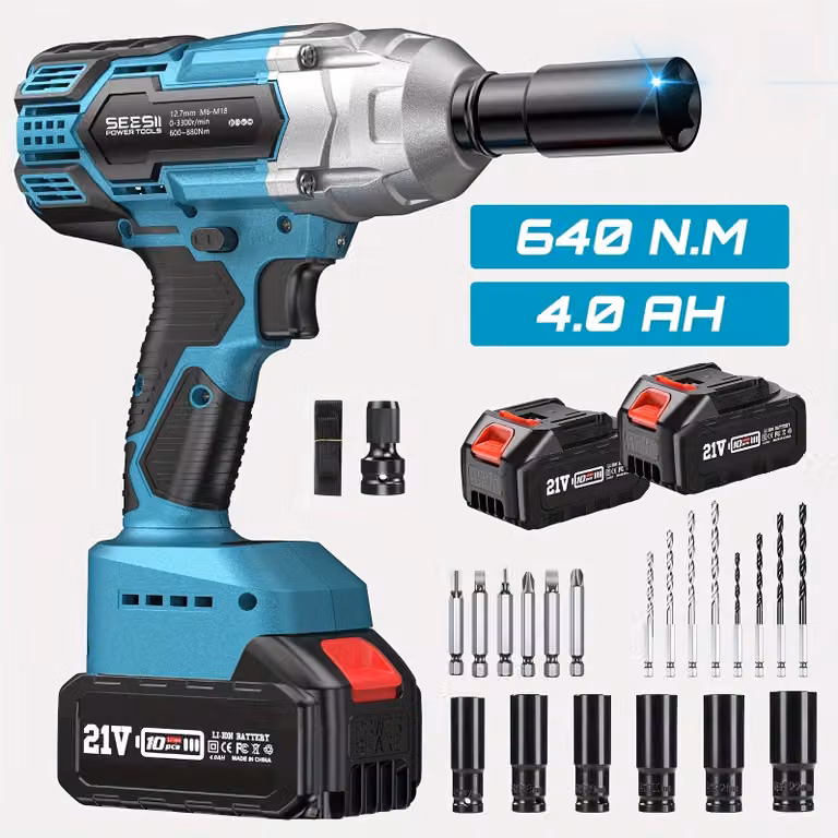 Avvitatore a percussione cordless 3-in-1 con coppia di 640 Nm, motore brushless e 2 batterie