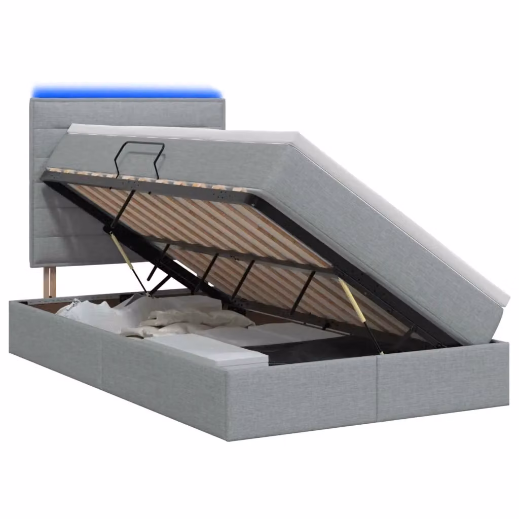 Letto con contenitore vidaXL Grigio con illuminazione LED e porta USB, L/P/H: 200 x 120 x 128 cm con materasso in schiuma 120 x 200 cm – 2
