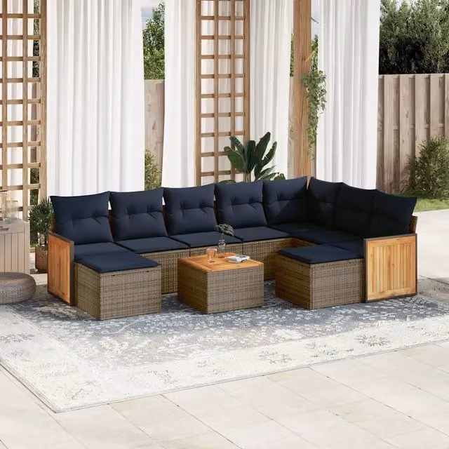 Set Divani da Giardino 10 pz con Cuscini Grigio in Polyrattan 3228231