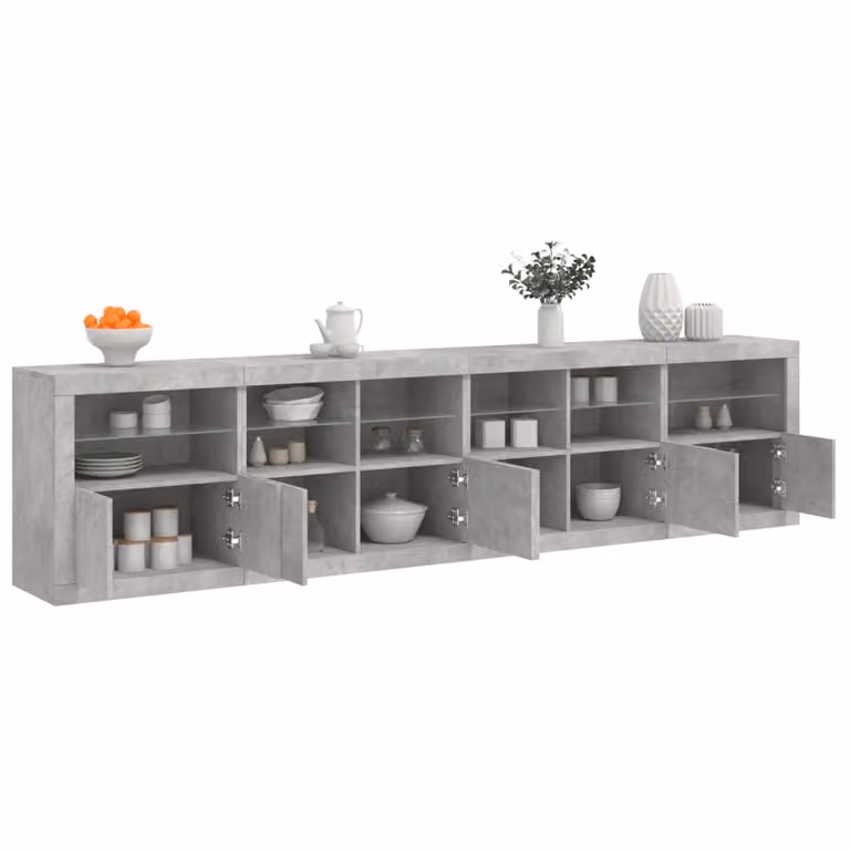 vidaXL Credenza Moderna con Luci LED Grigio Cemento L: 283 cm, P: 37 cm, H: 67 cm
