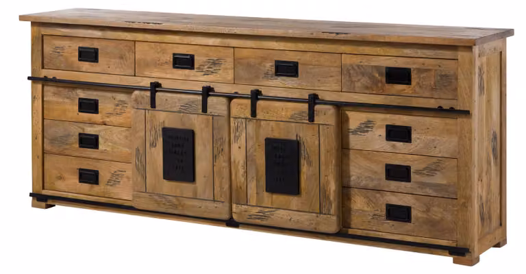 MASSIVMOEBEL24 | Sideboard Mango 220x45x90 natur lackiert RAILWAY #192