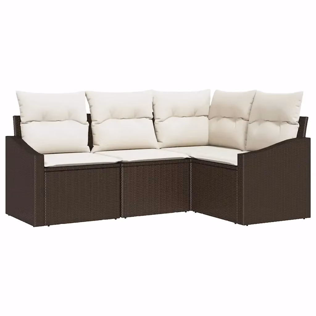 Set Divano da Giardino a L vidaXL in Polyrattan Marrone e Bianco con Cuscini e Struttura in Acciaio Verniciato a Polvere – 2