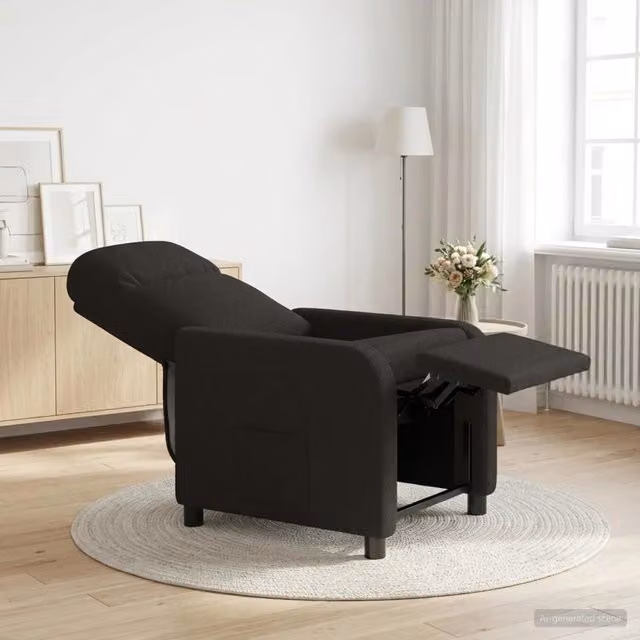 Poltrona reclinabile moderna in tessuto boucle nero con braccioli per soggiorno – 1